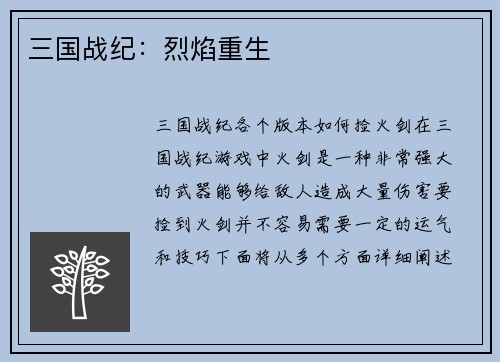 三国战纪：烈焰重生