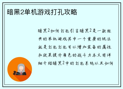暗黑2单机游戏打孔攻略
