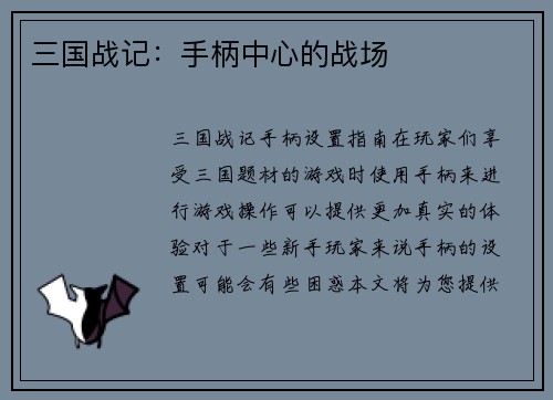 三国战记：手柄中心的战场