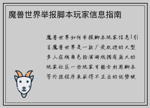 魔兽世界举报脚本玩家信息指南